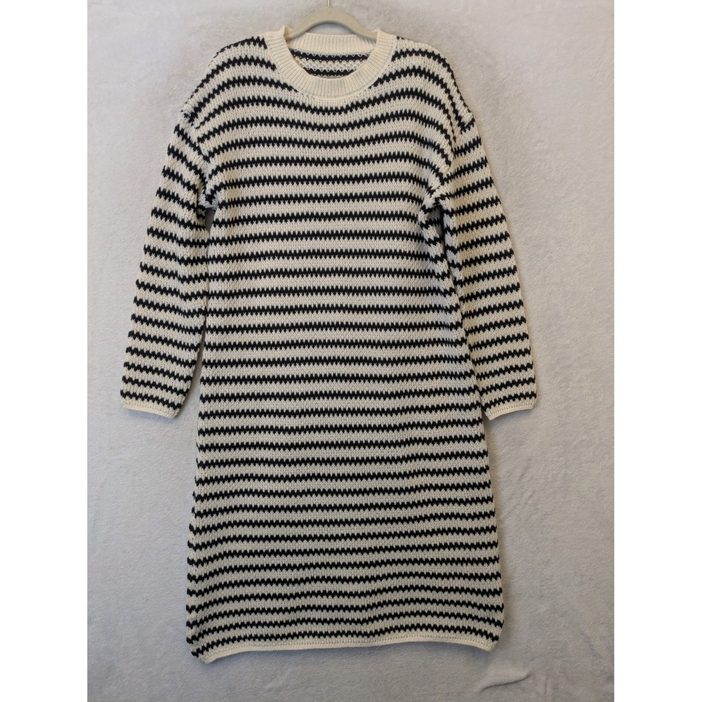 Dazy Sweater Dress Women's Medium Black White Striped Long Sleeve Knit Midi